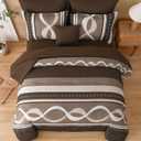 Brown Comforter Set Full Size, 8 Pieces Bed in a Bag Patchwork Striped Comforter Set, Soft Microfiber Boho Bedding Set for All Season(78"90")