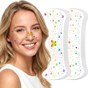 2 x JOYIN 10 Pcs Pride Temporary Face Tattoos, Glitter Rainbow Freckles Tattoos for LGBTQ+, Sparkle Waterproof for Pride Festival, Parades, Party Accessories Decor, Heart and Butterfly (2 designs)