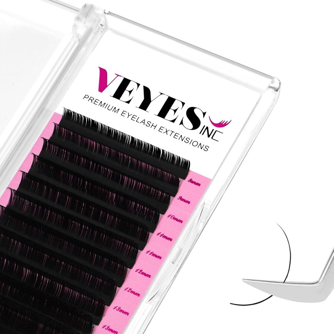 VEYES INC Classic Volume Lash Extensions 0.03-0.20 J/B/L/C/CC/D/DD Curl 5-25mm Mixed & Single Length Tray, Premium Silk Eyelashes, Professional Supplies for Lash Techs(Matte Black 0.15 C 8-16mm)