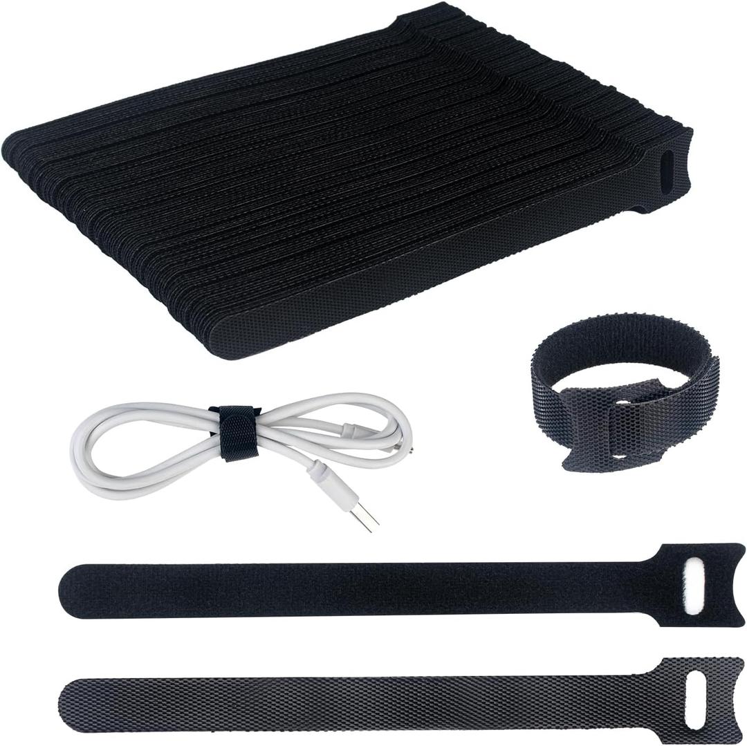2 x 60PCS 8 Inch Reusable Cable Ties Black, Adjustable Cable Straps, Cable Tie Management, Cable Tidy for Desktop Charging Cables, Home and Office