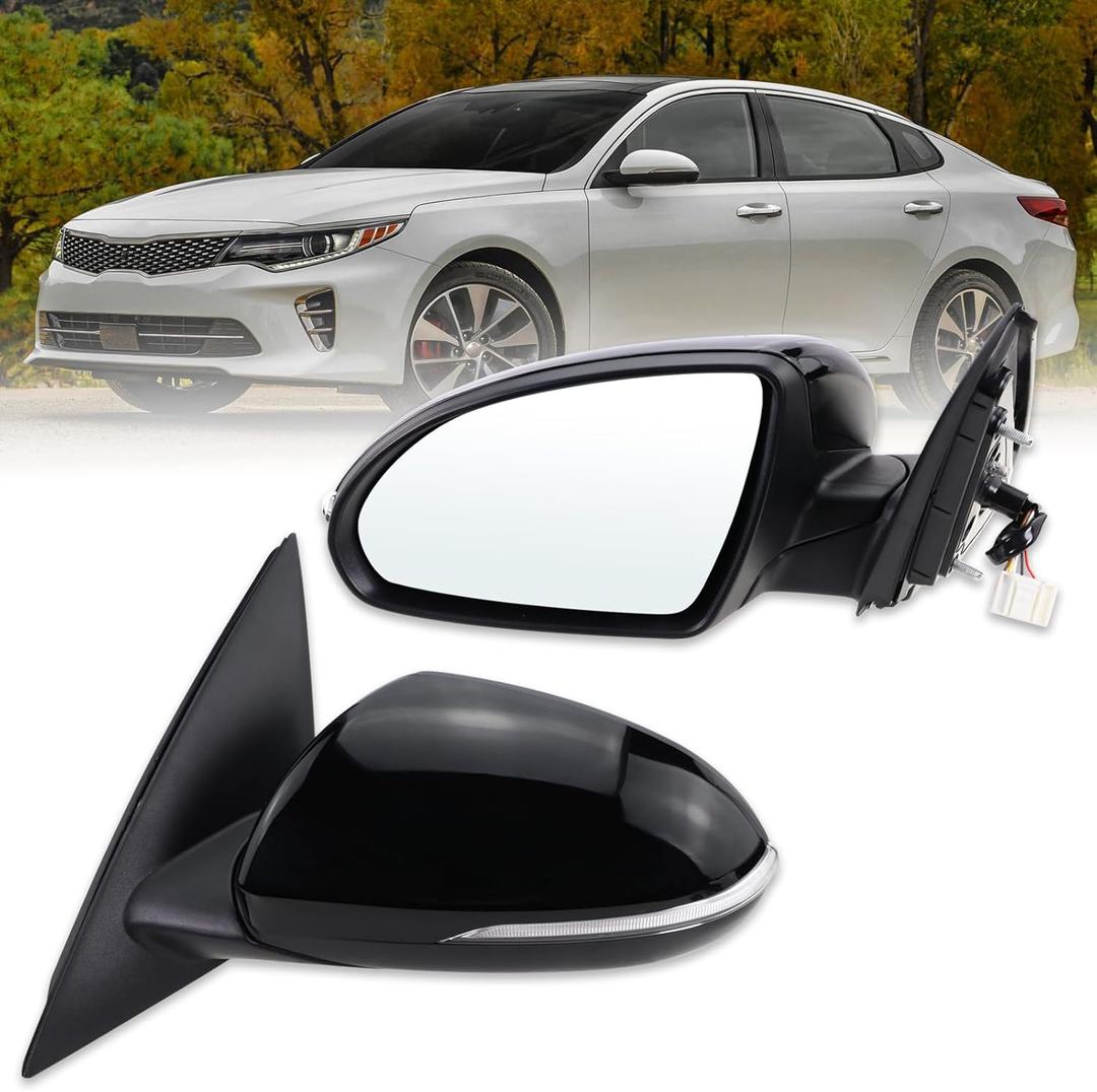 Left Driver Side Mirror Compatible with 2016 2017 2018 Kia Optima with Manual folding Power Glass With Turn Signal Black Replace#KI1320200(5 Pins)