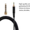UNCLE LIGHT HD518 HD558 HD598 HD599 HD579 Replacement Audio Cable, Compatible with Sennheiser Headphones, 3.5mm (6.35mm) to 2.5mm Male Stereo Jack Cord, Coiled Cable, 4.6 Ft (1.4 Meters), Black