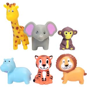 Mini Safari Zoo Rubber Animals (12 Pack) (2") Soft Rubber Bath Toy Like Rubber Duckies. Giraffe, Elephant, Lion, Tiger, Hippo and Monkey. (12)