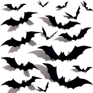 4 x Halloween Bats Decoration, 4 Different Sizes 3D Realistic PVC Bats Stickers for Outdoor Scary Bat Sticker for Home Decor Bathroom Indoor Halloween DIY Home Decor Party Supplies 16PCS