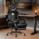 N-GEN GAMING Video Gaming Chair with Footrest Lumbar Support for Home Office High Back Recliner Height Adjustable Ergonomic Comfy Leather Computer Desk Chair (Carbon Black)