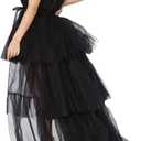 Women's High Low Tulle Dress Solid Color Sleeveless Tiered Fluffy Gown for Wedding Party Cocktail Events (Black, S)
