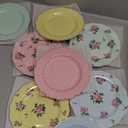 BTaT- Porcelain Floral Plates Set of 8, 8 Inch, Assorted Pastel Colors with Golden Rim, Floral Dessert Plates, Spring Dinnerware, Dishwasher & Freezer Safe