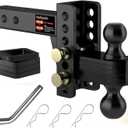 2" Adjustable Trailer Hitch - 4" Rise/Drop Height, 2'' & 2-5/16'' Ball Hitches 25000 Lbs Heavy Duty Towing Ball Mount, RVs, Campers, Boat Trailers