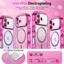 BENTOBEN for iPhone 17 Case Clear, [Compatible with MagSafe][Full Camera Protection][Cute Wave Frame][DIY Glitter Cardstock] Electroplated Wavy Shockproof 17 Phone Case 6.3" for Women, Hot Pink