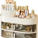 Rotating Makeup Organizer for Vanity, 3-Tier Large Capacity Countertop Storage with 4 Dust-Proof Drawers, Easily Hold Lipsticks, Jewelry, Brushes