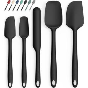 Coukre Silicone Spatula Set of 5,High Temperature Resistant, Food Grade Silicone, Dishwasher Safe, for Baking, Cooking (Pure Black)