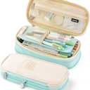 EASTHILL Big Capacity Pencil Pen Case Office College School Large Storage High Capacity Bag Pouch Holder Box Organizer Blue (Cyan)