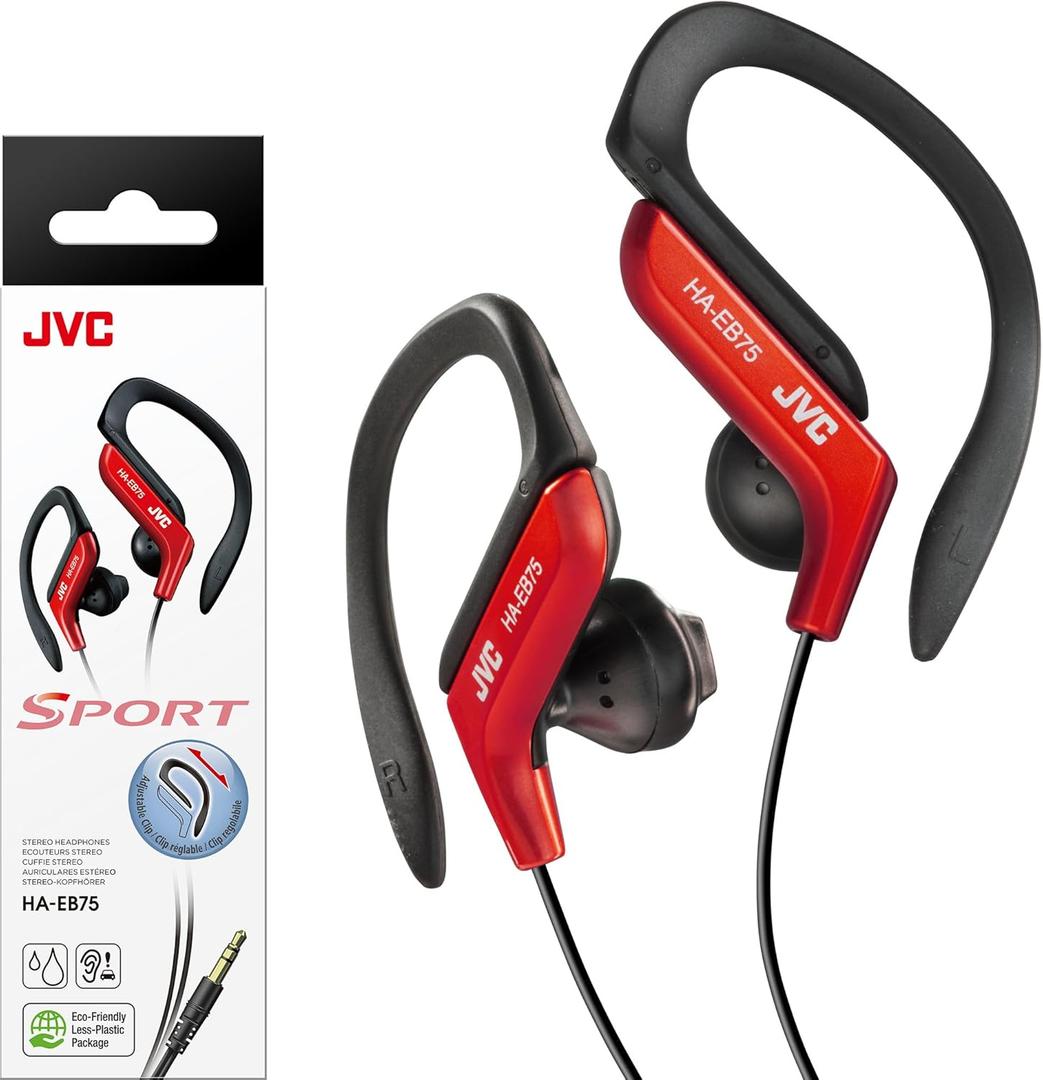 JVC HAEB75R Sports Clip Headphone, Red, Small (One Size (Pack of 1))