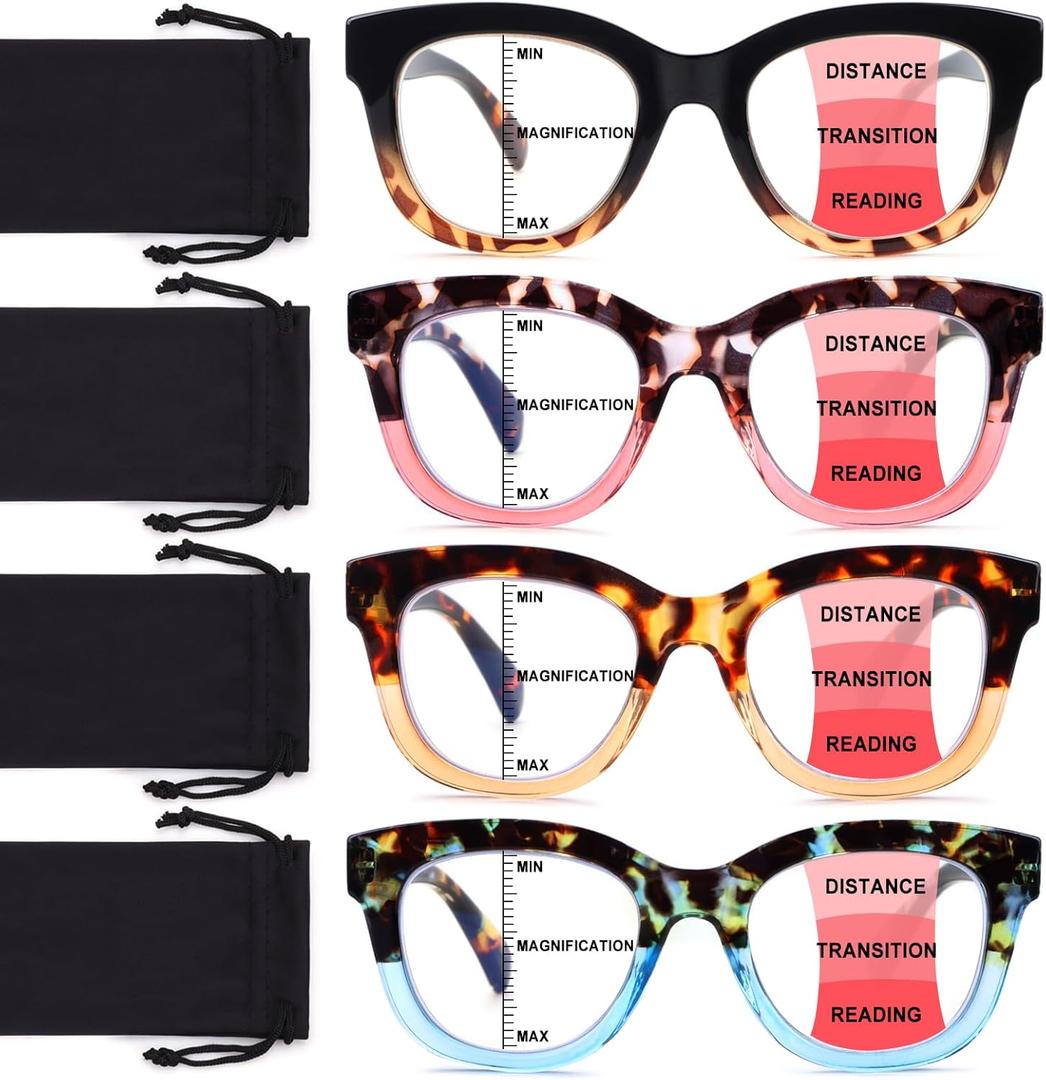 Progressive Multifocus Reading Glasses for Women Men Blue Light Blocking Computer No Line Multifocal Readers (A4 Multicolor)