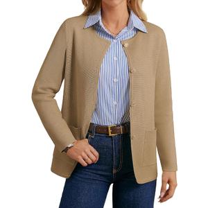 GRACE KARIN Sweater Blazers for Women 2025 Casual Button up Cardigan Sweater Open Front Knit Blazer Jacket with Pockets (M)