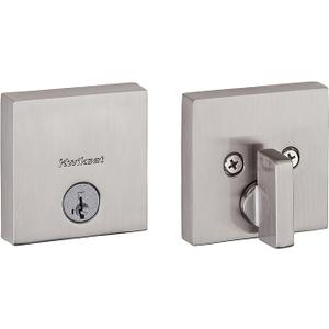 Kwikset Downtown Deadbolt Lock, Satin Nickel Square Exterior Keyed Front Entry Door, Pick Resistant SmartKey Rekey Security, Single Cylinder Dead Bolt, with Microban Protection