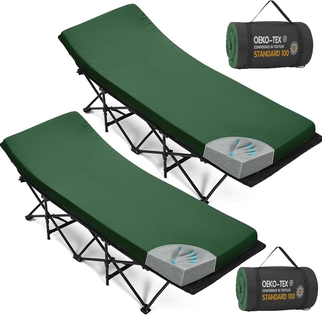 CYMULA Camping Cot Mattress 2in Memory Foam Sleeping Pad,Soft Warm Non-Slip Camping Mattress Topper with Retaining for Adults,Portable Roll up Pad for Travel(75 x30)only Mattress (Dark Green)