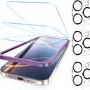 Fotbor [3+3 Pack for iPhone 16 Pro Max Screen Protector, Anti-Blue Light, [Eye Protection] 9H+ Tempered Glass with Camera Lens Protector Anti-Glare (Transparent)