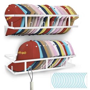 HOGARCOSAS White Metal Wall Mounted Hat Racks for Baseball Caps, 2-Pack Sturdy Hat Organizer Holds 60+ Caps, Wall & Closet Display Storage Holder