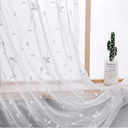 AmHoo 1 Panels Embroidered Leaf Pattern Semi Sheer Curtains Foliage Floral Voile Window Draperies Treatment for Bedroom Living Room Rod Pocket White 53 x 84 Inch