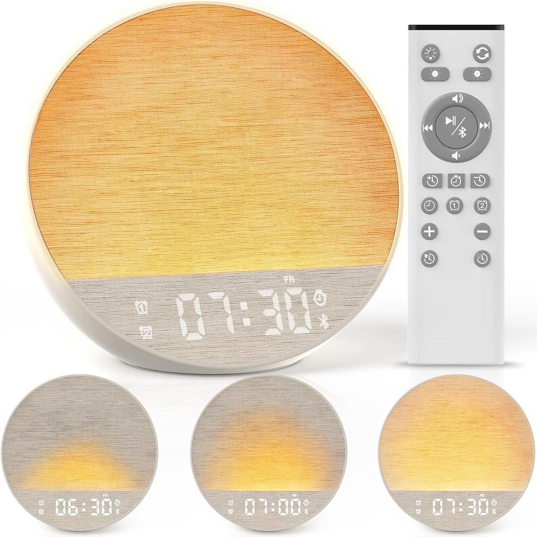 Sunrise Alarm Clock Sound Machine with Bluetooth Speaker, Dimmable Night Light Clock for Bedroom, 36 Sleep Sounds White Noise Machine for Baby Adults Kids, Putty