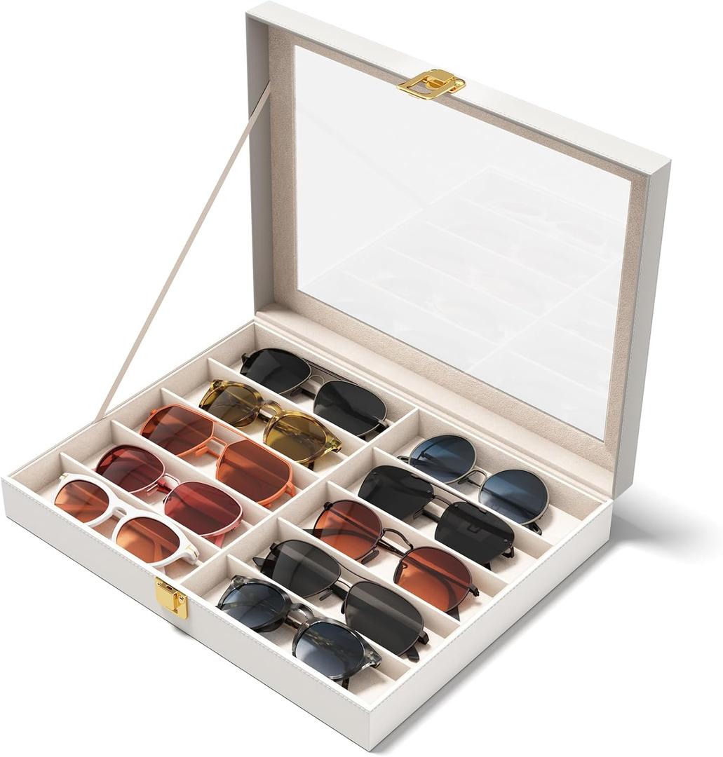 NEWLOOP 10/30 Slots Sunglass Organizer for Multiple Pairs of Eyeglass See-through Display Case Storage Box for Women Men