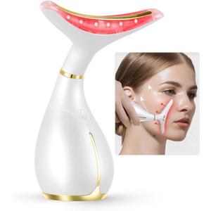 Red Light Facial Massager, Skin Care Tools for Face & Neck Beauty Device, 3 in 1 Face Massager Tool with LED, Thermal, Vibration, Tightenings, Rejuvenation for Women (White)