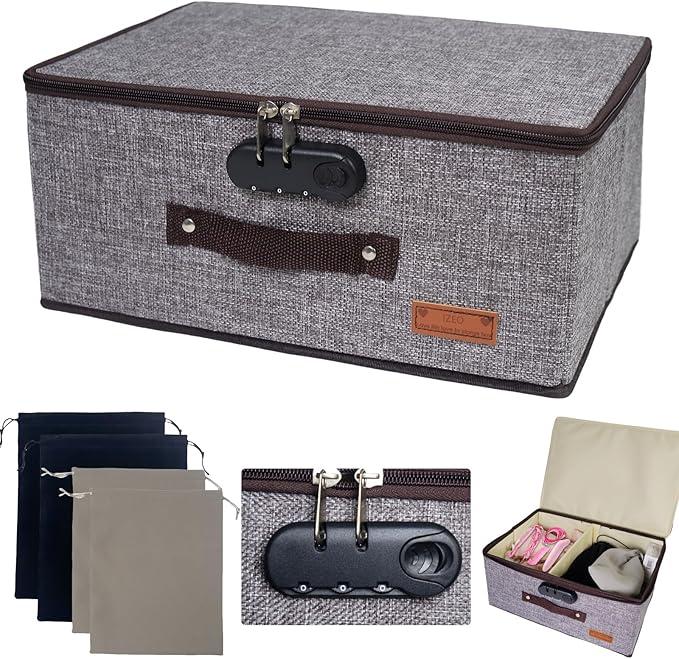 Locking Adult Game Toy Storage Organizer Lock Box Toy Storage Bins Game Toys Storage, Large capacity 14 x 10 x 6.3 Inches (Heather Grey)
