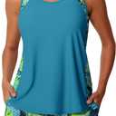 Summer Mae Blouson Tankini Swimsuits for Women 2026 Tummy Control Two Piece Bathing Suits with Sporty Pockets Swim Shorts (Blue), 22W
