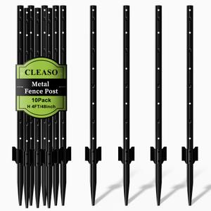 Metal Fence Posts 3 FT Black (Pack of 10) Heavy Duty U Post for Wire Fencing, Rustproof Powder-Coated Steel Fence Stakes, No-Dig Fence Posts for Farm, Orchard, Yard & Temporary Fencing