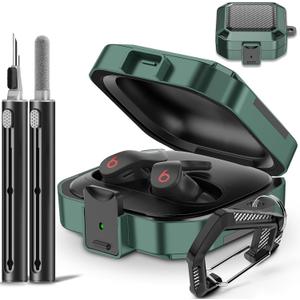 Mooyavia for Beats Fit Pro Case Cover 1st Gen 2021, with Safety Lock Carbon Fiber Shock-Absorbing Beat Fit Pro 1st Gen Protector with Accessories Keychain/Zipper Storage Bag/Cleaner Kit - Green