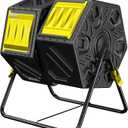 Compost Bin Outdoor, 2 Separate Tumbling Chambers, 37Gal Lagre Compost Tumbler with Sliding Door and Aeration System, 360° Rotating, Tumbling Composter Bin for Kitchen, Garden, Yard, Black Yellow