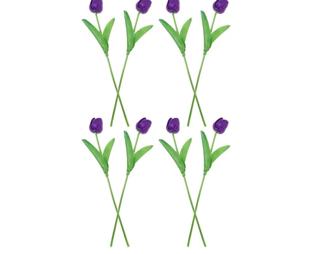Artificial Tulips Bouquet 8Pcs Real Touch Faux Flowers Purple Silk Stems Simulation Tulips for Home Living Room Decor Spring Floral Arrangement 8 pcs