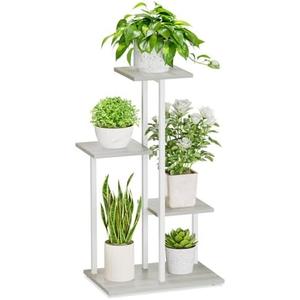 iDavosic.ly 4 Tier Plant Stand Indoor, Tiered Corner Plant Shelf for Multiple Plants, Metal Wood Tall Plant Display Rack Flower Holder for Patio Porch Garden Balcony Bedroom, White