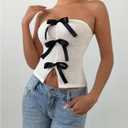 SOLY HUX Women's Y2k Bow Tube Top Strapless Sleeveless Slim Fit Bandeau Crop Tops (White, M)