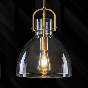 Modern Glass Shade Pendant Light Kitchen Island 10" Hand-Blown Hammered, Gold Finish, Adjustable Boom Ceiling Light for Living Room, Dining Room, Hallway