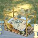 NCYP Small Glass Card Box with Lid for Wedding Reception - 9.8" x 5.6" x 7.7" - Rectangle Storage Terrarium for Party Wishwell Keepsake, Gold, Tabletop Decor (Glass Box Only, No Slot, No Lock)