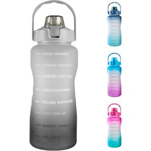 EYQ 64oz/128oz Leakproof Free Drinking Water Bottle with Motivational Time Marker BPA Free for Fitness, Gym and Outdoor Sports (05Black/Gray Gradient)