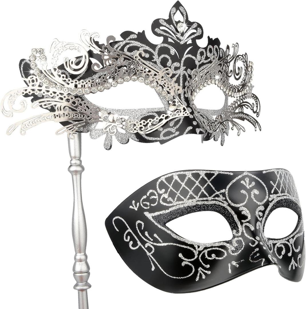 Hoshin Masquerade Mask for Couple, Mardi Gras Deecorations Venetian Masks with Stick for Womens