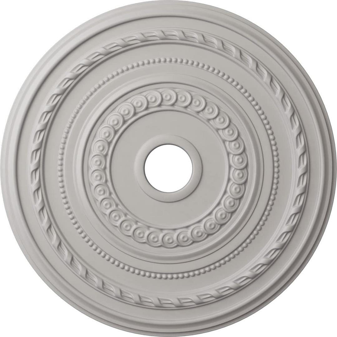 25 3/8"OD x 3 3/8"ID x 1 3/8"P Cole Ceiling Medallion (Fits Canopies up to 9 1/8"), Hand-Painted Ultra Pure White