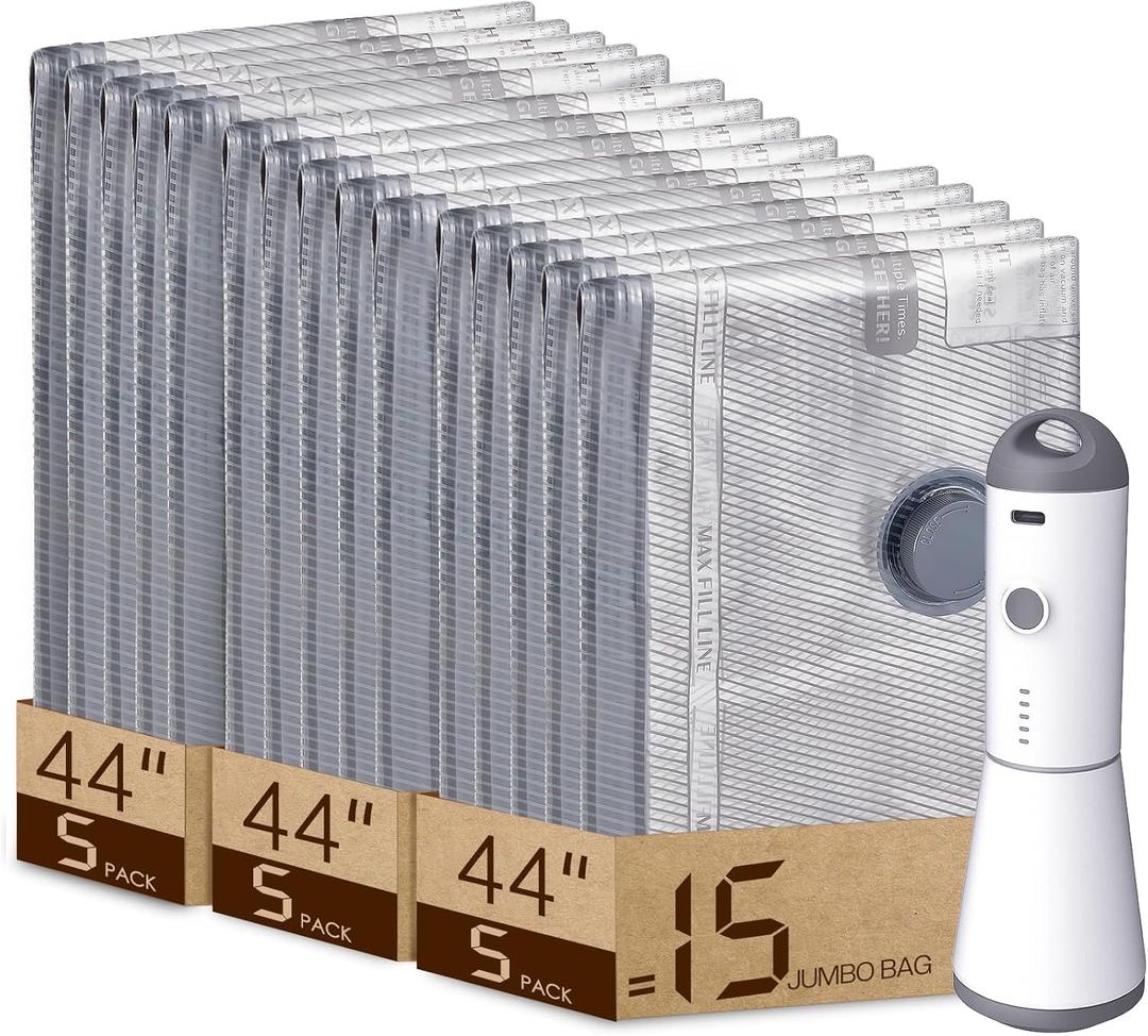 Vacbird 15 Jumbo Size Vacuum Bags for Clothes Storage, Vacuum Sealed Bags for Clothing, Bedding, Blankets and Comforters, Space Saver for Luggage Packing and Moving