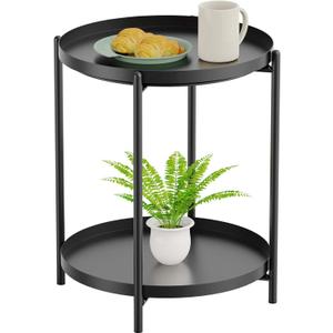 Yesker Side Table, End Table Metal Small Table Indoor Outdoor & Snack Bedside Table Sofa Side Snack Table Accent Coffee Table Living Room Bedroom Balcony 2 Layer (Black)