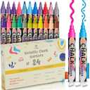 Chalk Markers 24 Pack, 6 mm Reversible Bullet & Chisel Tip, Liquid Chalk Pens for Glass, Windows & Chalkboards,19 Vibrant + 5 Metallic Colors, Wet Erase, Low Odor, Non Toxic Art Markers