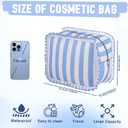 Stripe Ruffle Makeup Bag,Large Travel Cute Cosmetic Bag for Women Girls,Toiletry Bag Make up Organizer 10.8 x 4.5 x 8 inch (Blue Stripe)