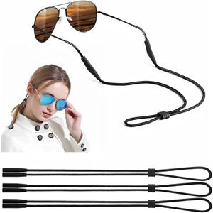 Eyeglasses Holder Strap - 3 Pcs Adjustable Eyewear String Lanyard Retainer - Sunglasses Strap for Men, Women and Kids (Black)