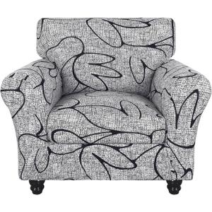 SearchI Stretch Sofa Cover Printed Couch Covers, Floral Pattern 2 Piece Armchair Slipcover with Separate Chair Cushion Cover, Washable Furniture Protector for Living Room(Armchair, Grey Lotus+White) (Small)