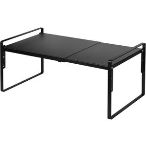 Nxconsu Cabinet Shelf Expandable Height Adjustable Shelf Organizer Riser for Kitchen Cabinet Pantry Cupboard Under Sink Countertop Organization Storage Space Saver Stackable Heavy Duty Metal Black XXL (12D * 13.8-24.8W * 9.7H)