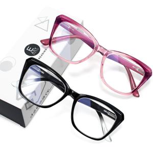 EASY READ 2 Pack Reading Glasses for Women,Cat Eye Blue Light Blocking Computer Readers with Spring Hinge(Magnification 2.50,Black/Purple)