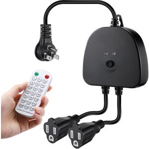 Christmas Light Controller with Remote, Multiple Lighting Effects, Timer, Dusk to Dawn Sensor Control, for Indoor Outdoor Holiday Xmas Lights, Waterproof (2 Channel/14 Functions, Black)