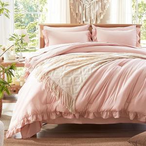 Anluoer Full Comforter Set 7 Piece, White Bed in a Bag with Sheets, All Season Ruffle Shabby Chic Bedding Sets with 1 Comforter, 2 Pillow Shams, 2 Pillowcases, 1 Flat Sheet, 1 Fitted Sheet | Softness, High Quality, Warmth, Comfort, OEKO, 1-blush-ruffle